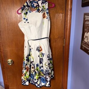 Floral White Sleeveless Fit-and-Flare Dress